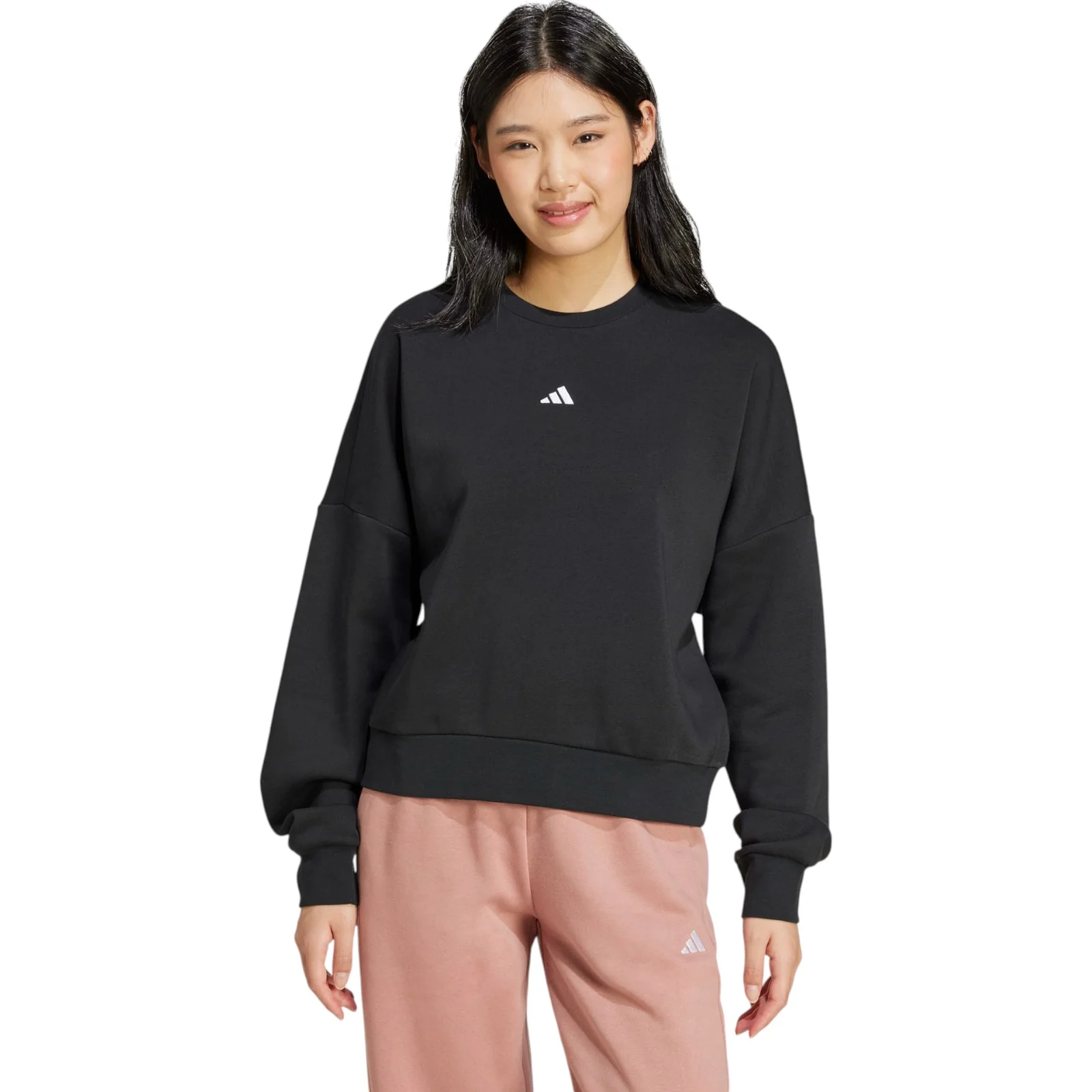 adidas Womens Fleece Crew Pullover Logo Sweatshirt