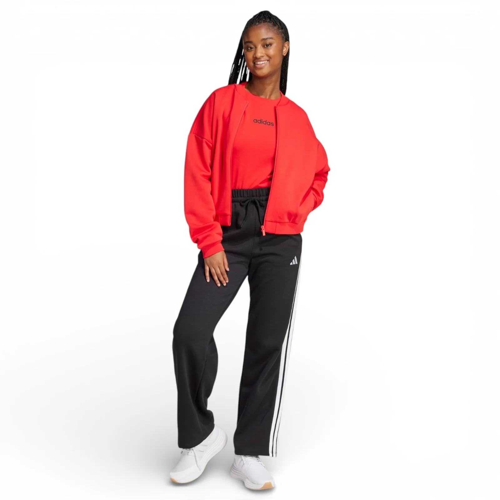adidas Essentials 3-Stripes Open-Hem Womens Fleece Joggers - Image 6