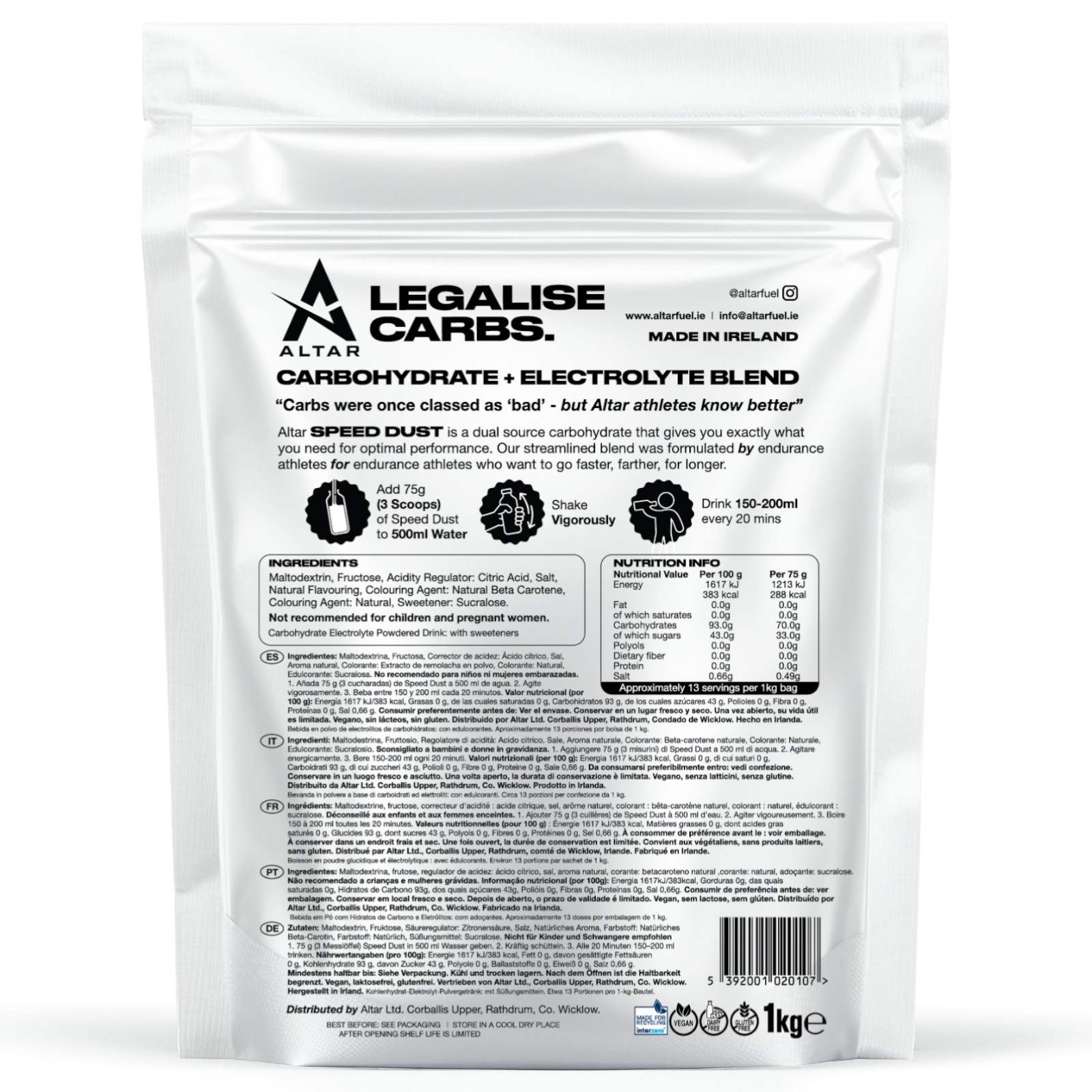Altar Nutrition Speed Dust Dual Source Carbohydrate - 1kg - Image 3