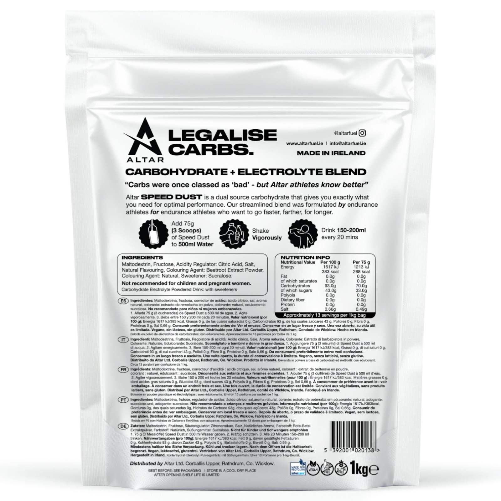Altar Nutrition Speed Dust Dual Source Carbohydrate - 1kg - Image 4