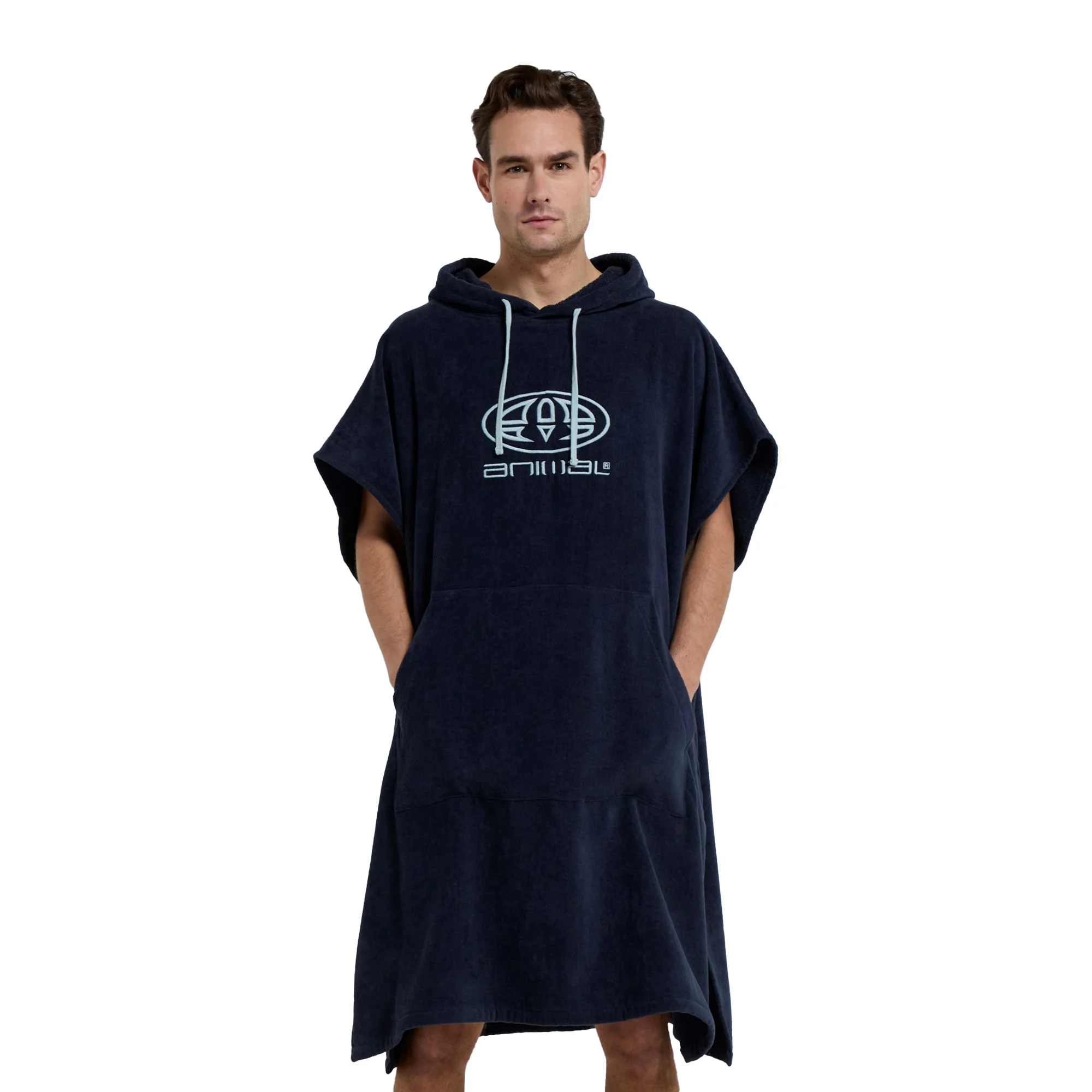 Animal Mens Jacob Towelling Organic Poncho Dark Blue