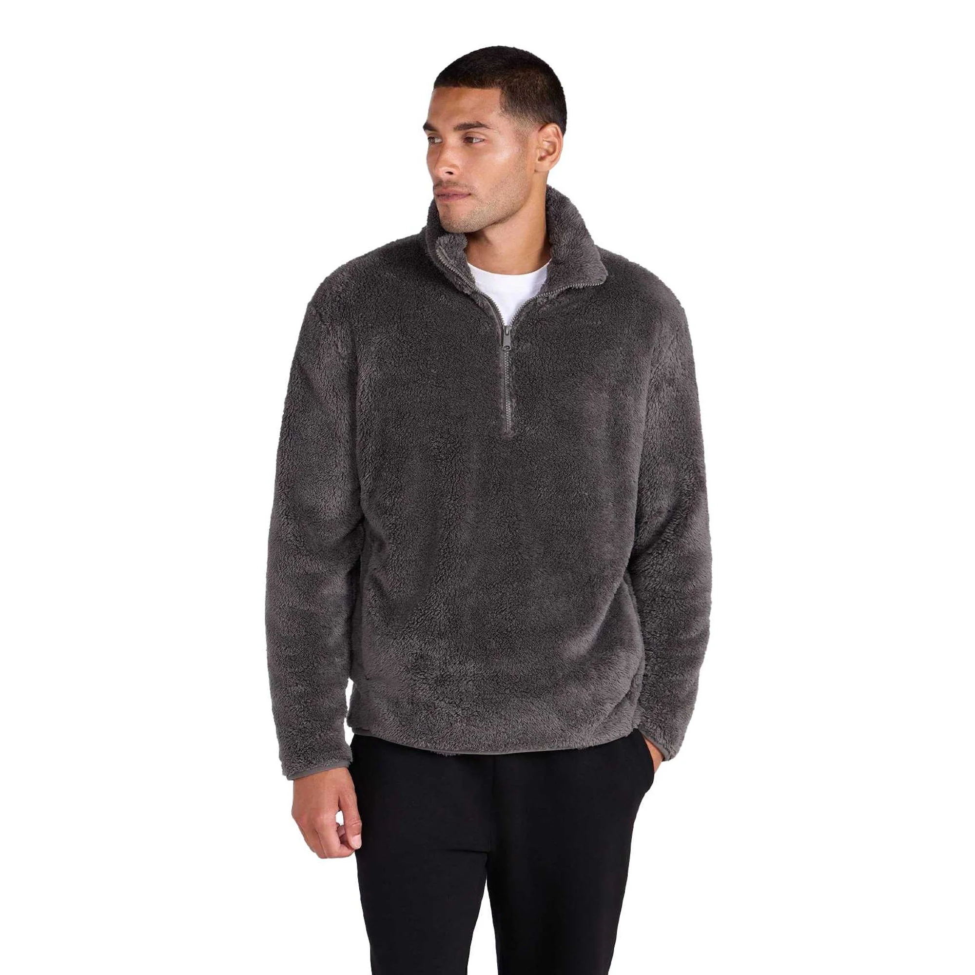 Animal Mens Teddy Fleece Half Zip Jacket Khaki - Image 3