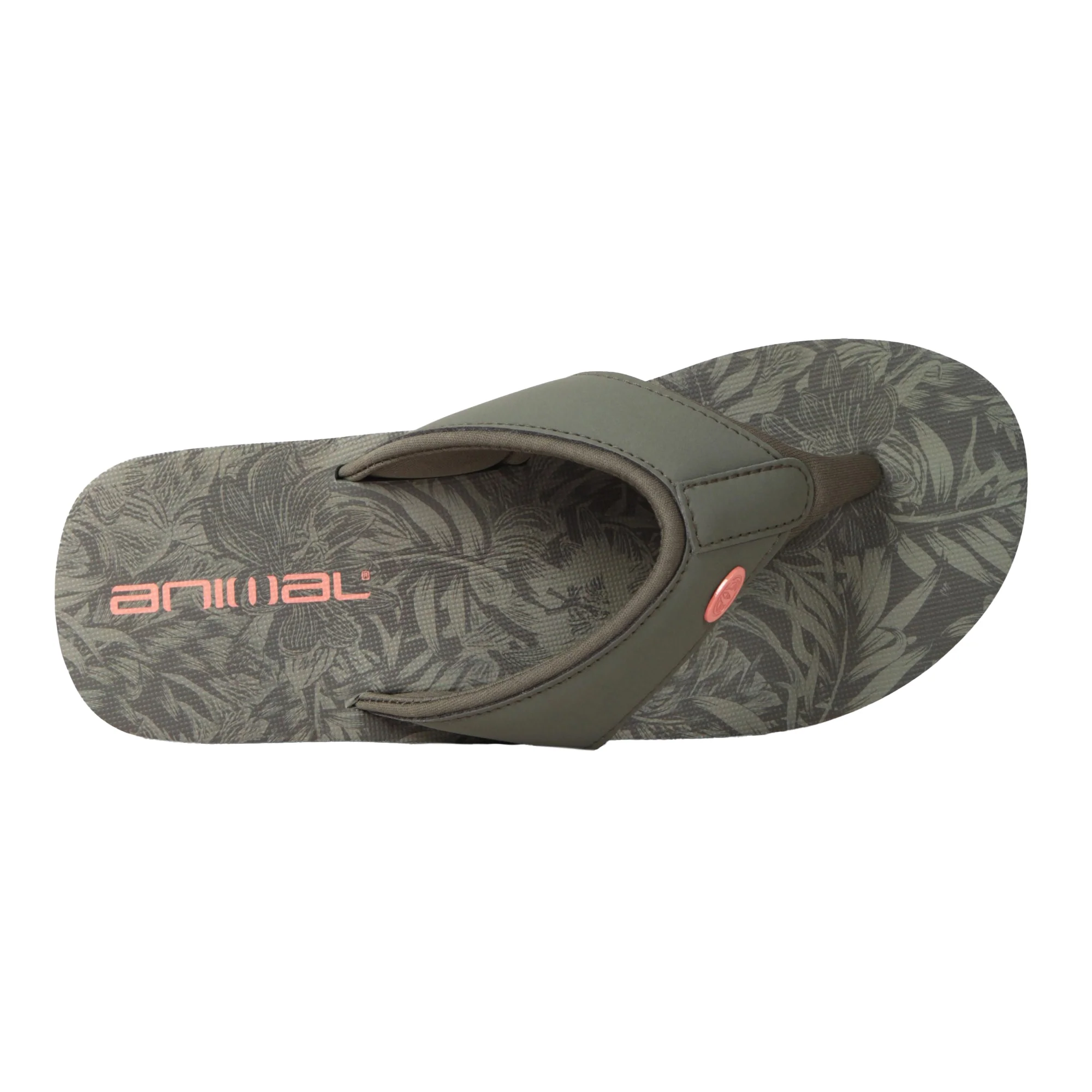 Animal Womens Swish Leaf Print Recycled Flip Flops Dark Khaki - Image 2