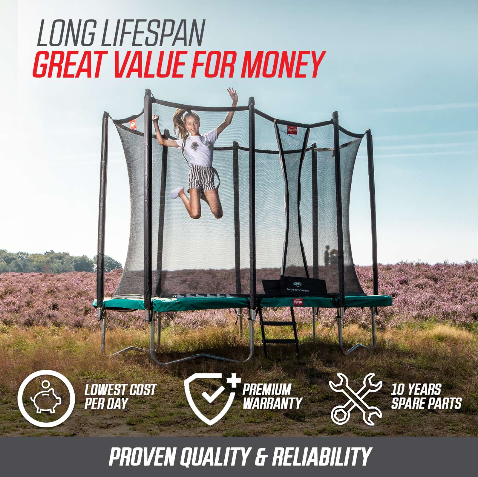 BERG Favorit Regular 330 Trampoline Green + Safety Net Comfort - Image 3