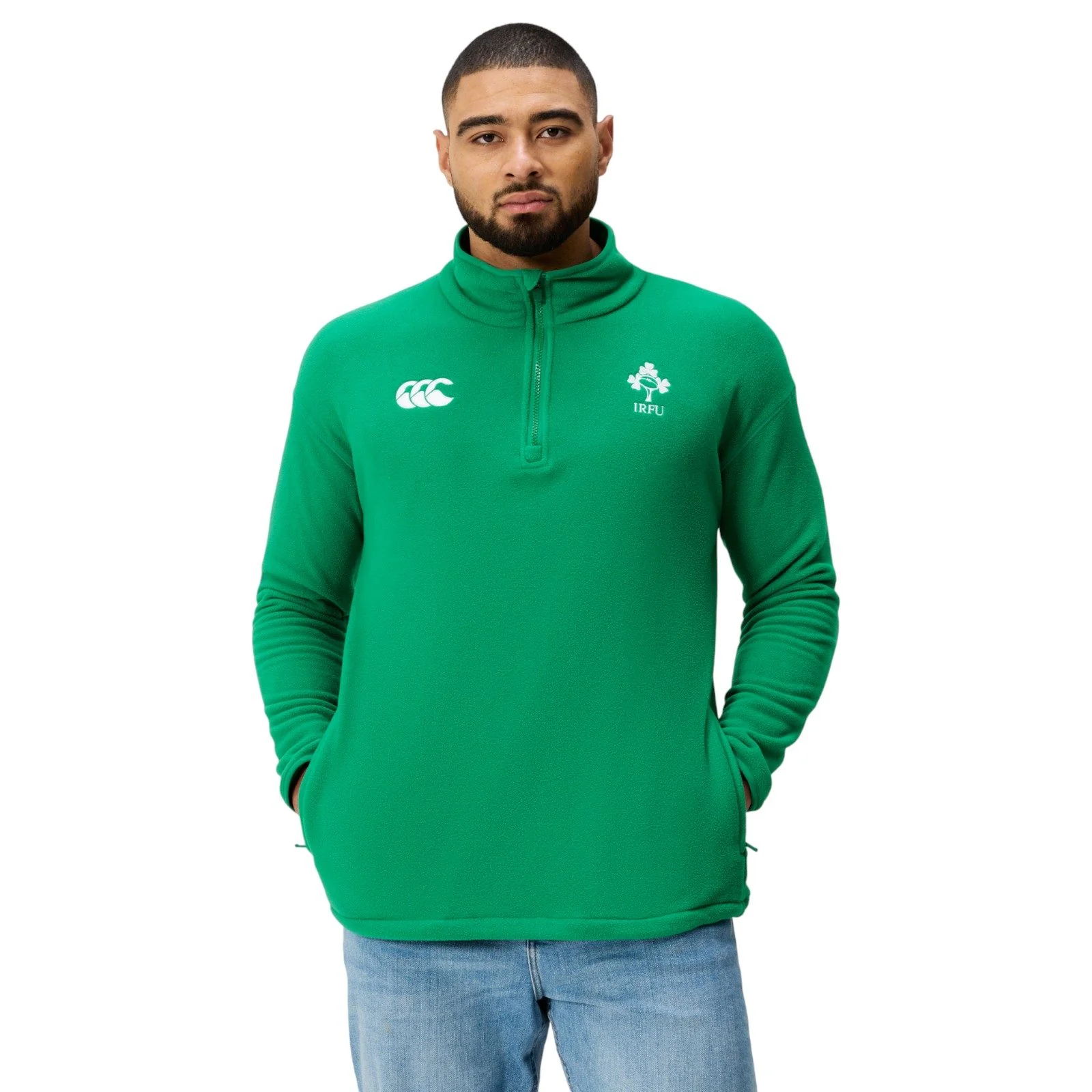 Canterbury IRFU Ireland Rugby Mens Half-Zip Retro Fleece Top