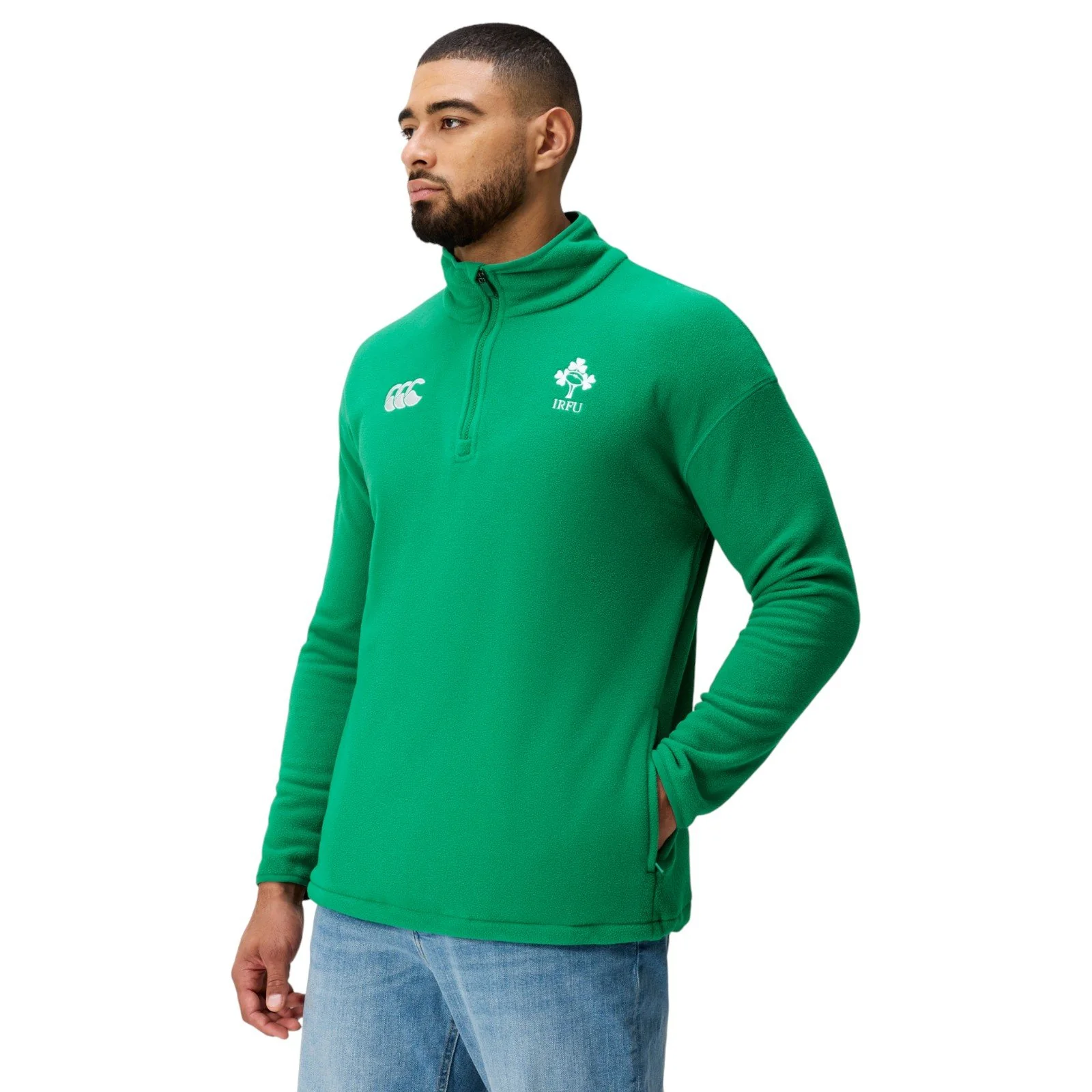 Canterbury IRFU Ireland Rugby Mens Half-Zip Retro Fleece Top - Image 3