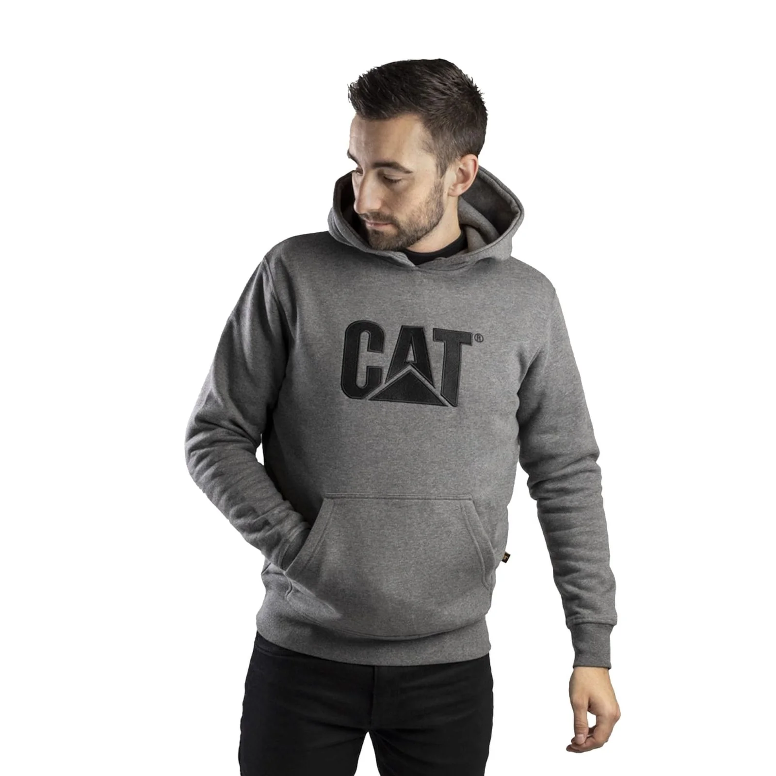 Caterpillar Mens Trademark Hooded Sweatshirt Heather Grey - Image 3