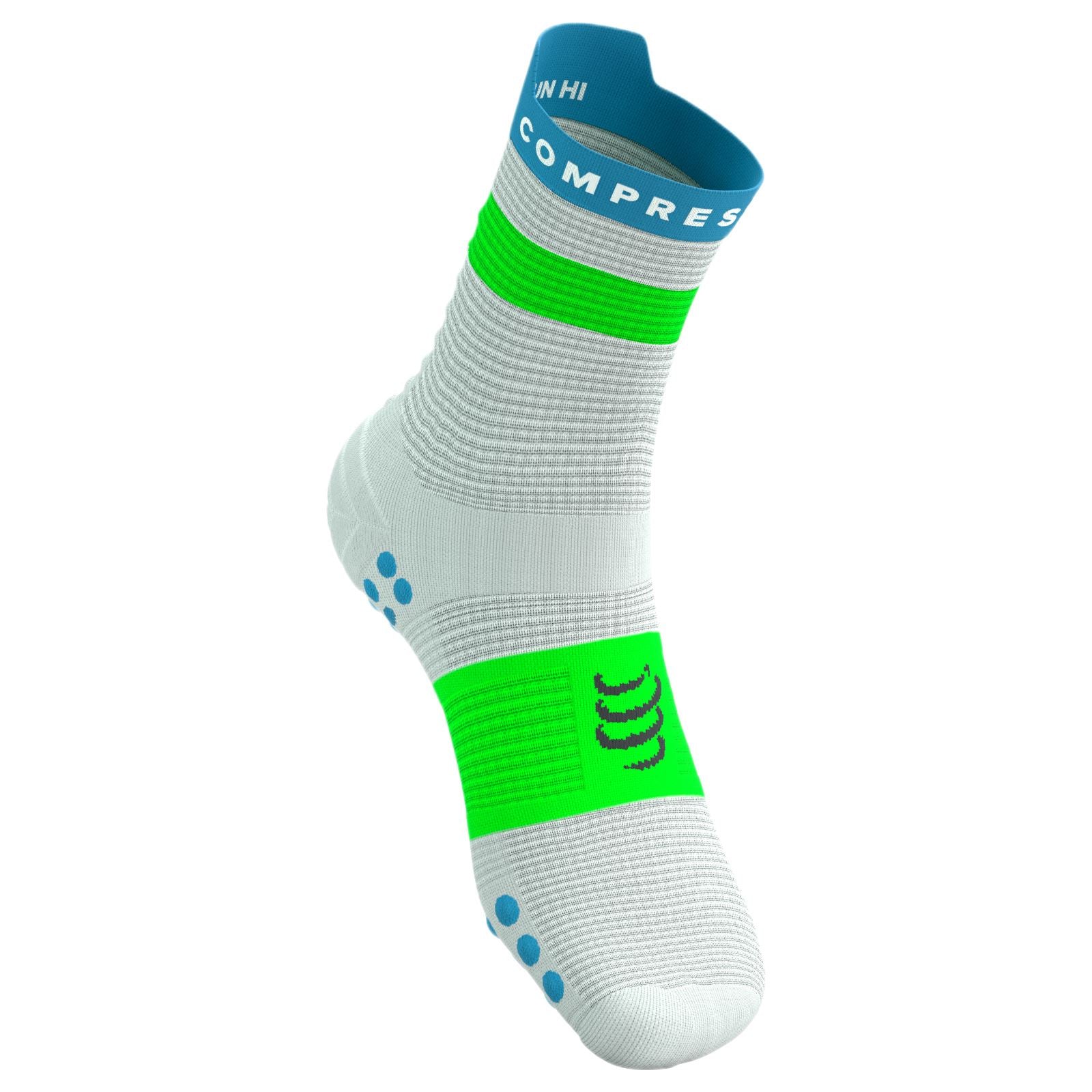 Compressport Pro Racing V4.0 Run High Socks - White / Blue / Green - Image 2