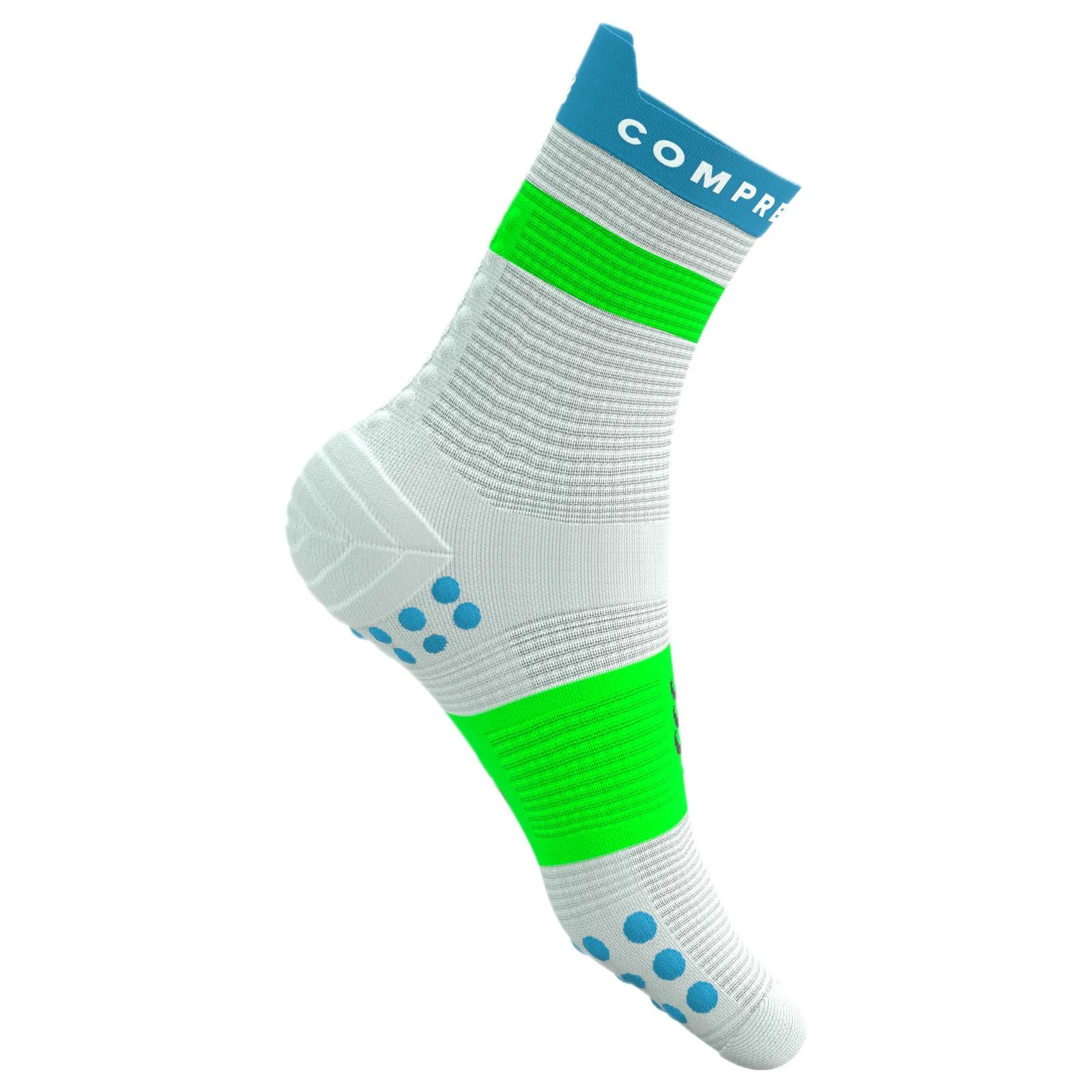 Compressport Pro Racing V4.0 Run High Socks - White / Blue / Green - Image 3