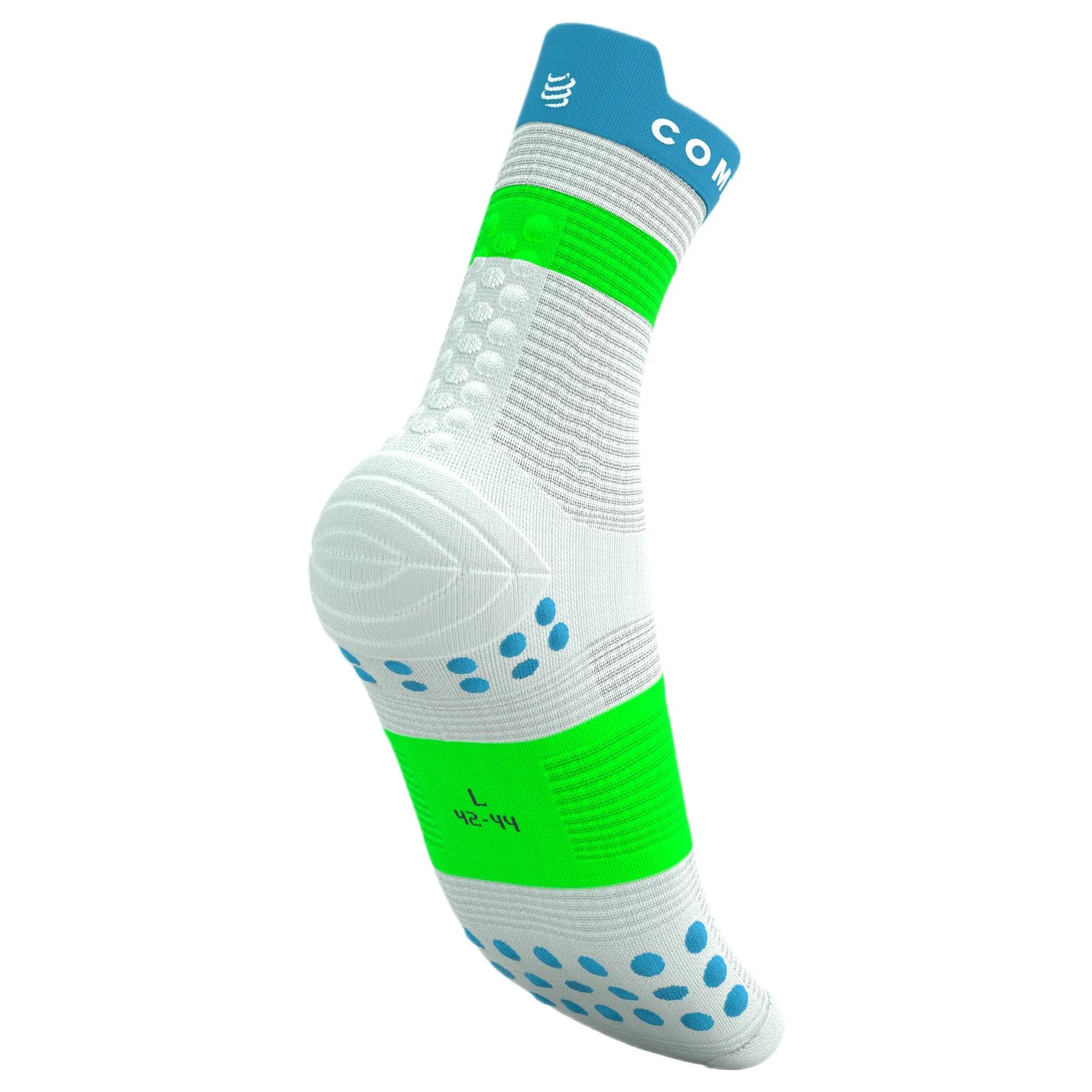 Compressport Pro Racing V4.0 Run High Socks - White / Blue / Green - Image 4