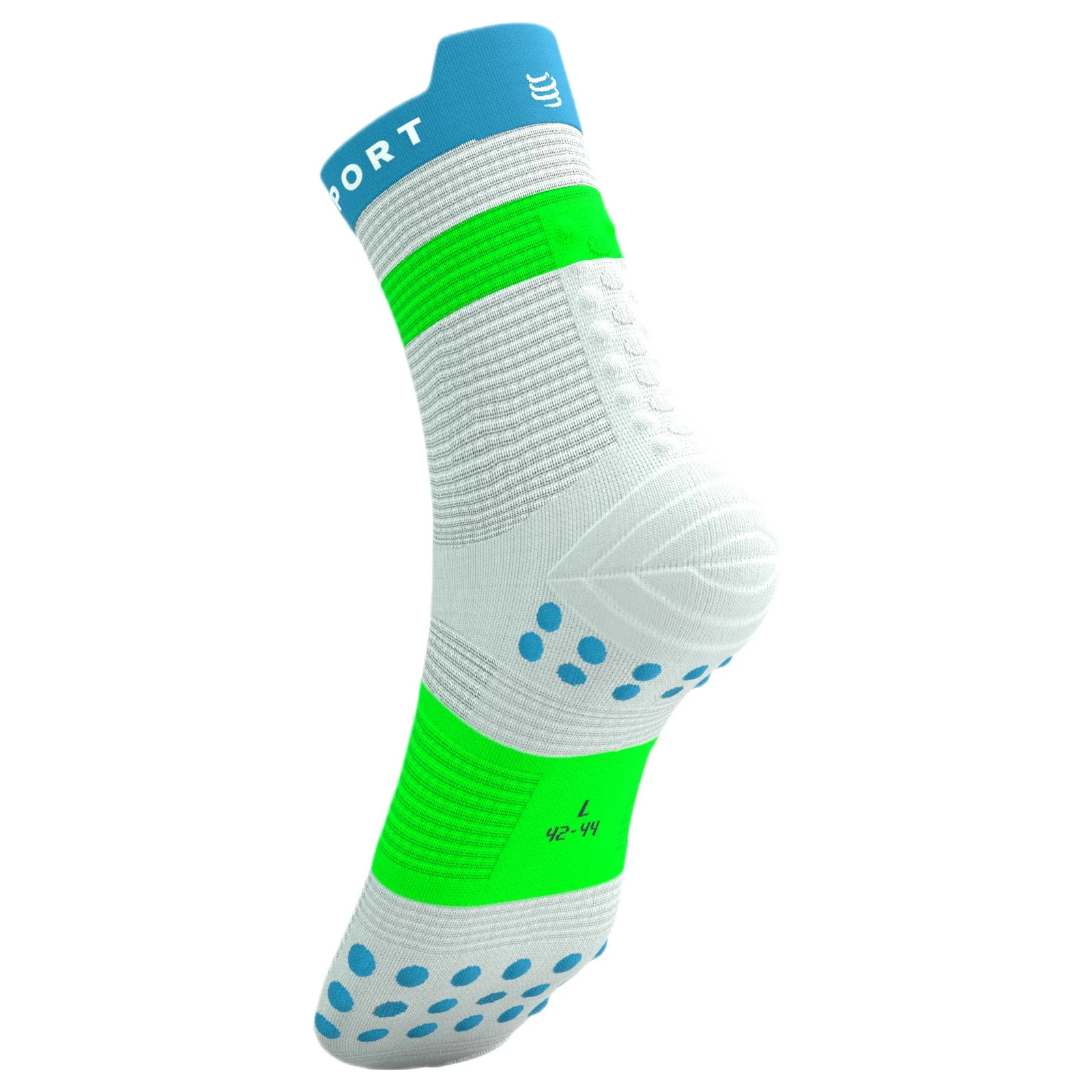 Compressport Pro Racing V4.0 Run High Socks - White / Blue / Green - Image 7