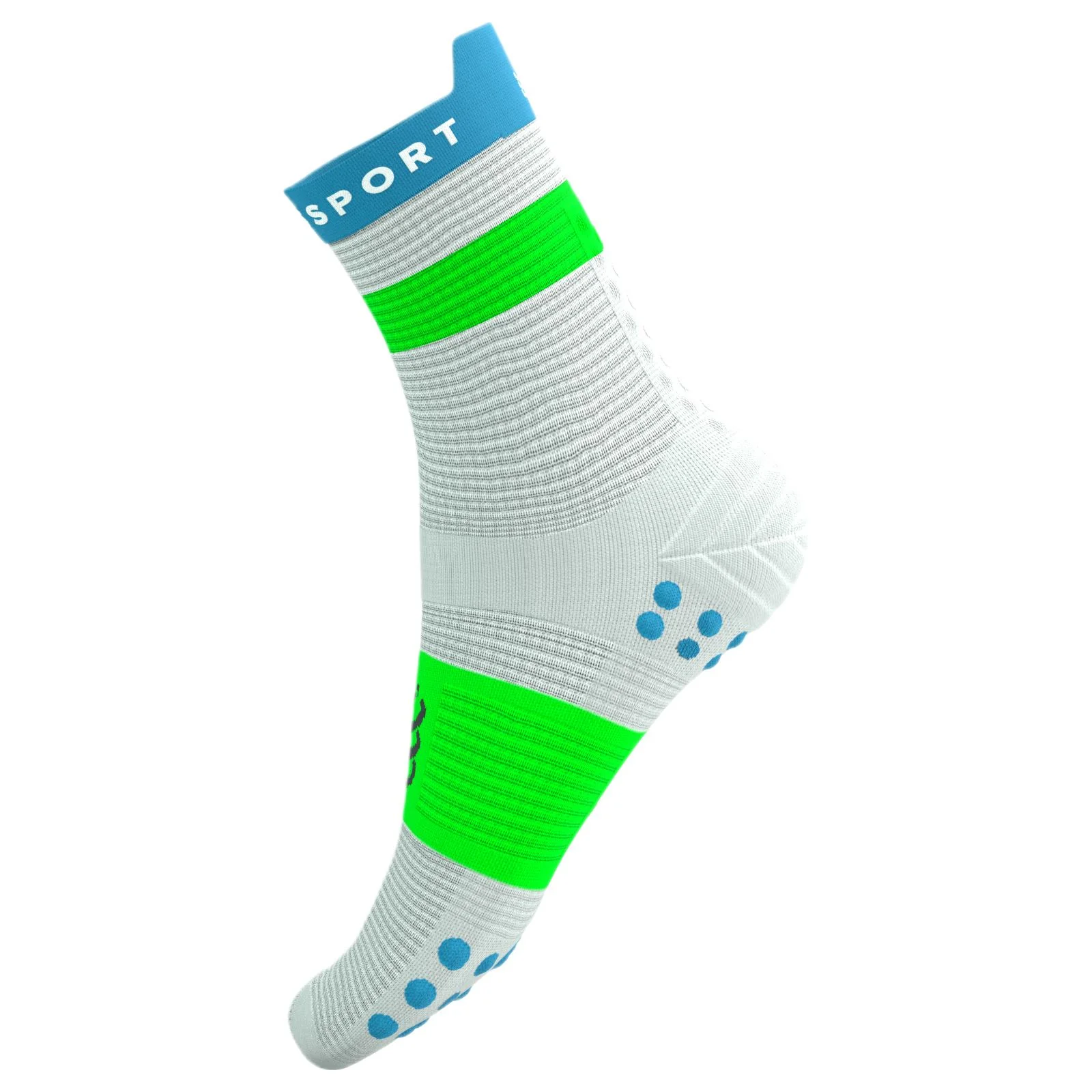 Compressport Pro Racing V4.0 Run High Socks - White / Blue / Green - Image 8
