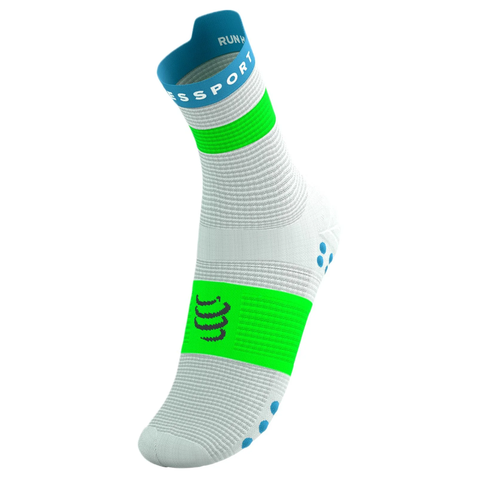 Compressport Pro Racing V4.0 Run High Socks - White / Blue / Green - Image 9