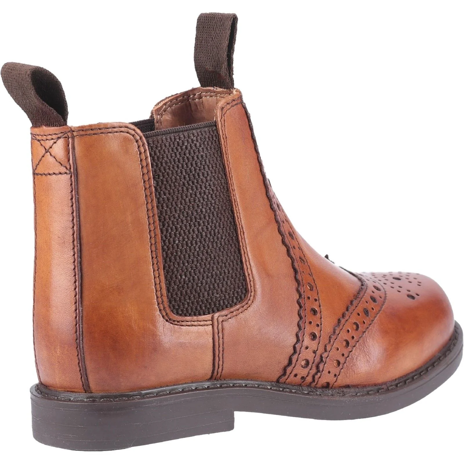 Cotswold Boys Nympsfield Brogue Pull On Chelsea Boots Tan - Image 3