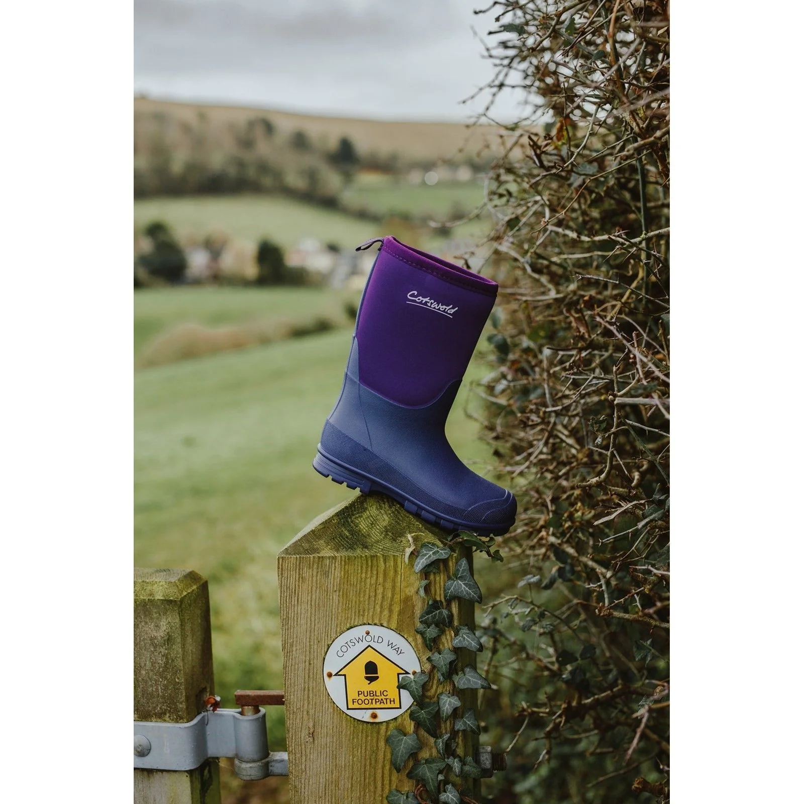 Cotswold Kids Hilly Neoprene Childrens Wellington Boot Purple - Image 5