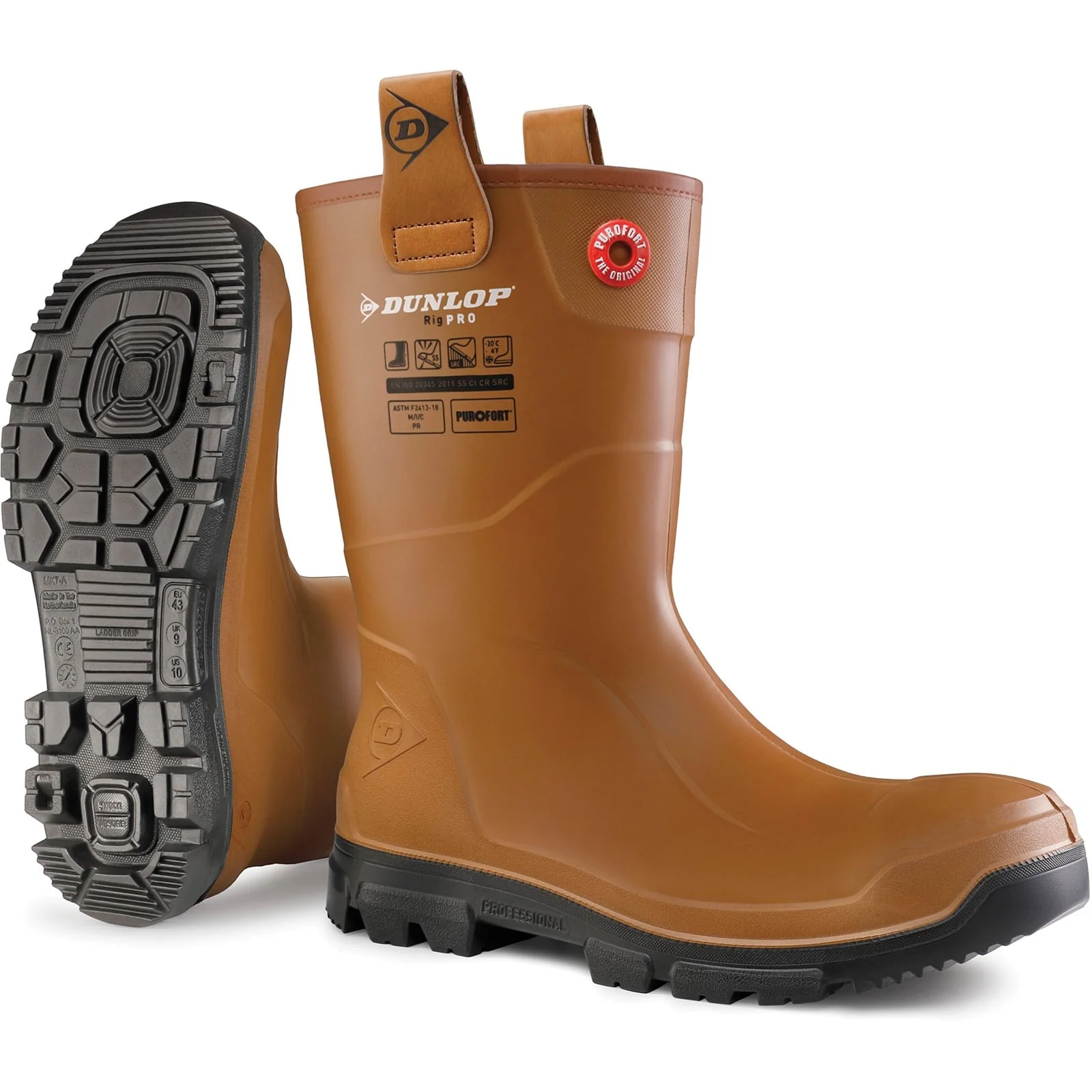 Dunlop Unisex Purofort RigPRO Full Safety Wellington Brown/Black - Image 4