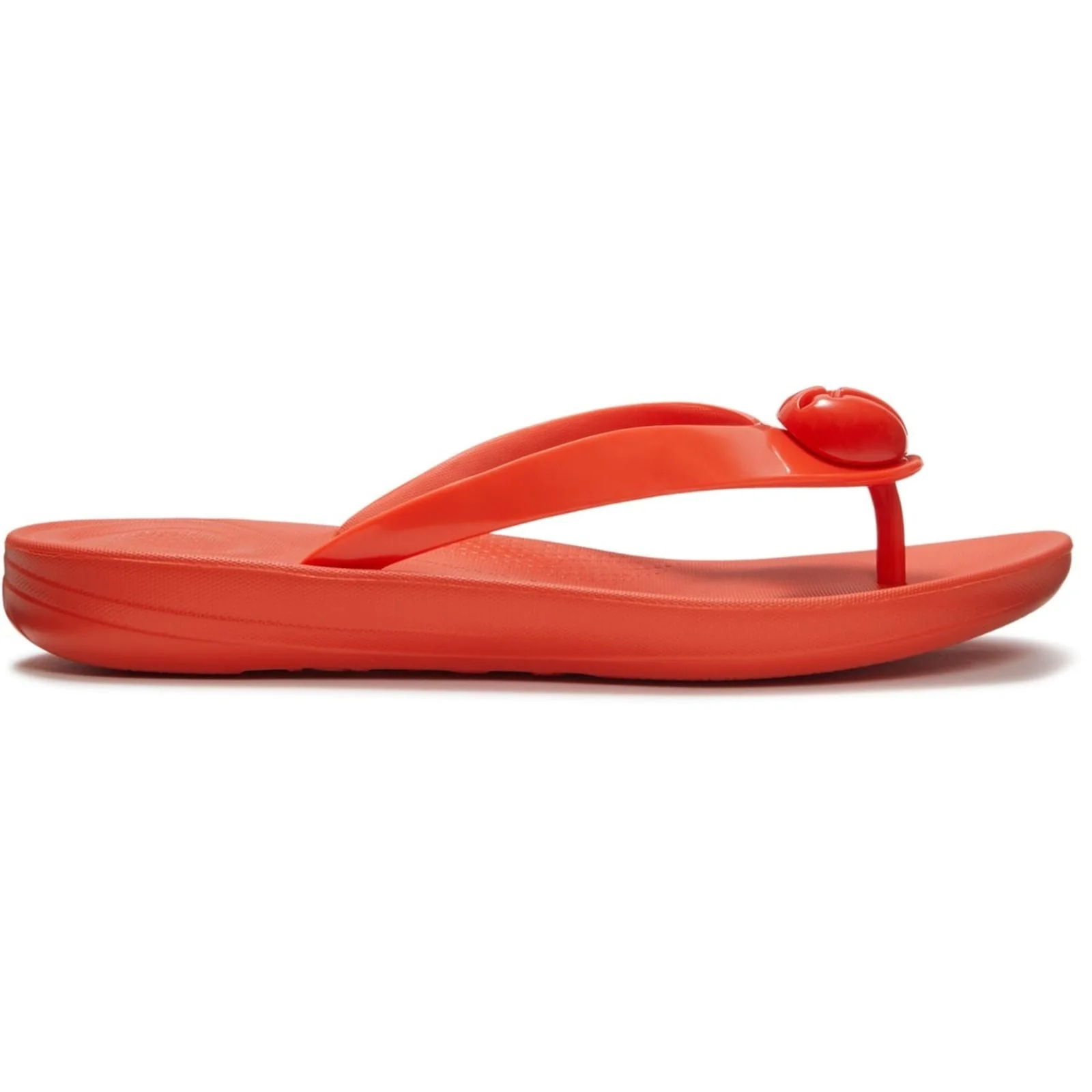 Fitflop Womens iQushion Glossy-Button Flip-Flops Cherry Tomato