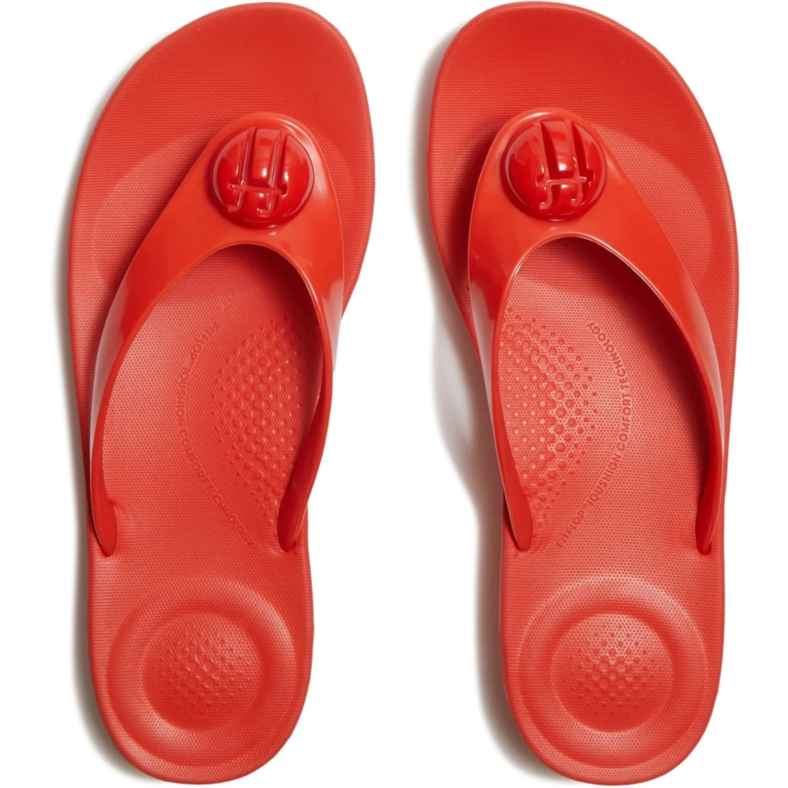 Fitflop Womens iQushion Glossy-Button Flip-Flops Cherry Tomato - Image 2