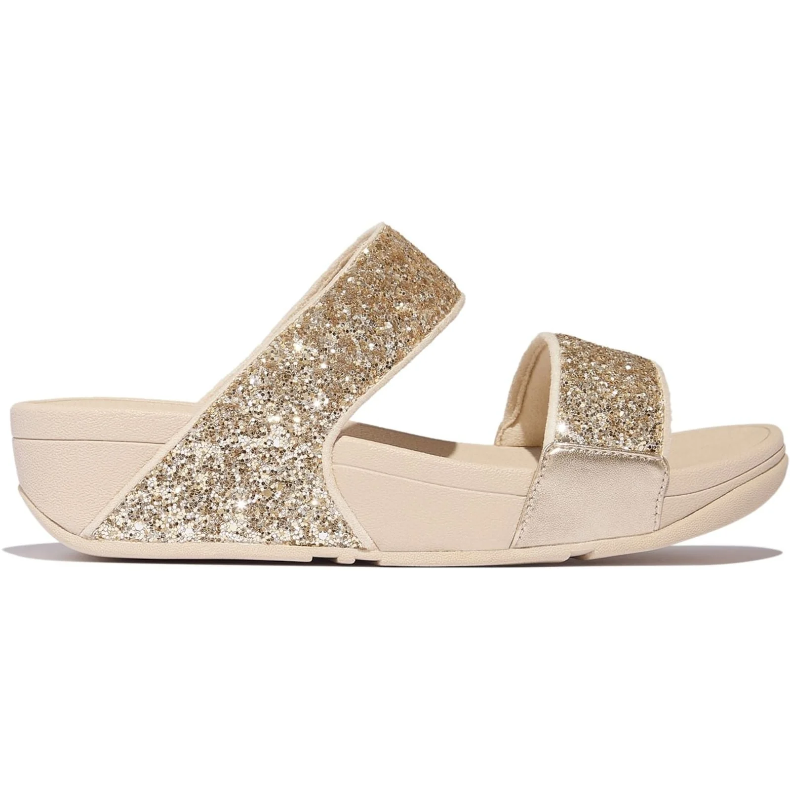 Fitflop Womens Lulu 2 Bar Glitter Sandal Platino/Silver
