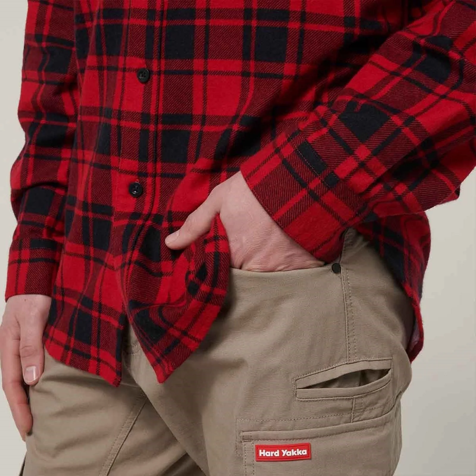 Hard Yakka Mens Core Flannel Shirt Red - Image 4