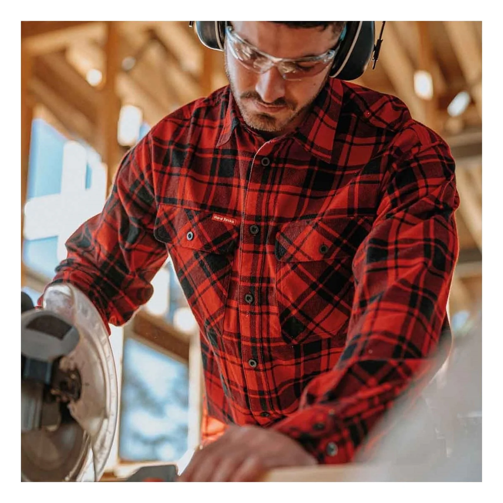 Hard Yakka Mens Core Flannel Shirt Red - Image 6