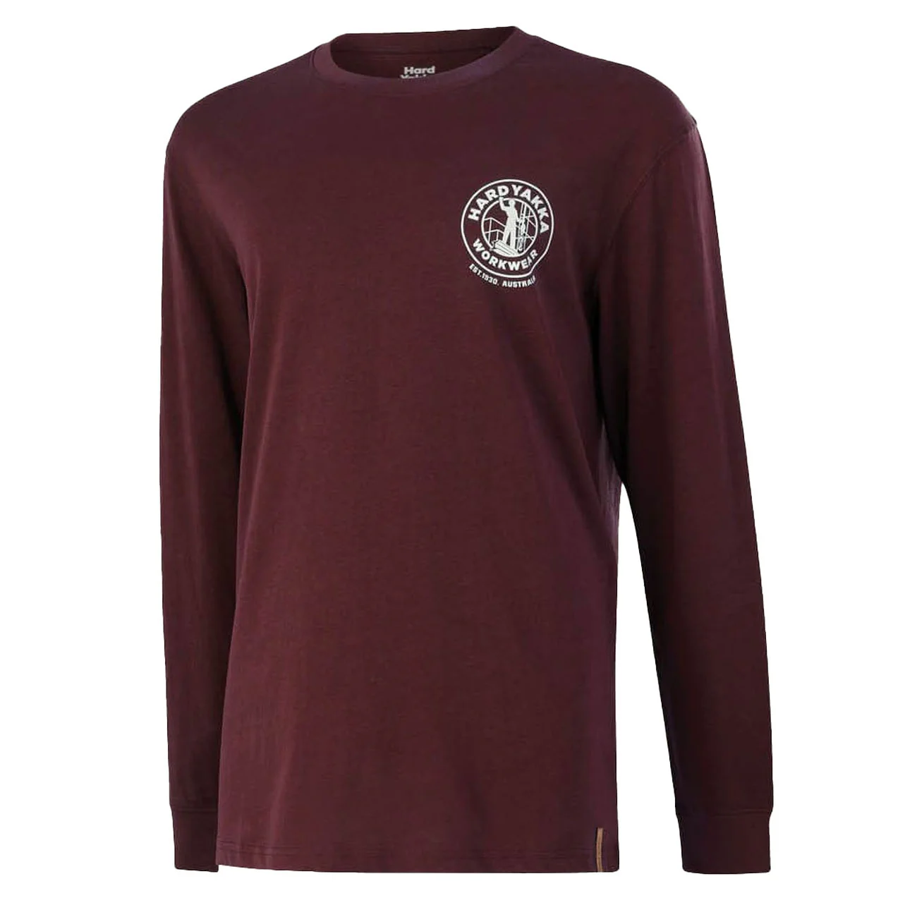 Hard Yakka Mens Heritage Icon Long Sleeve Tee Burgundy - Image 3