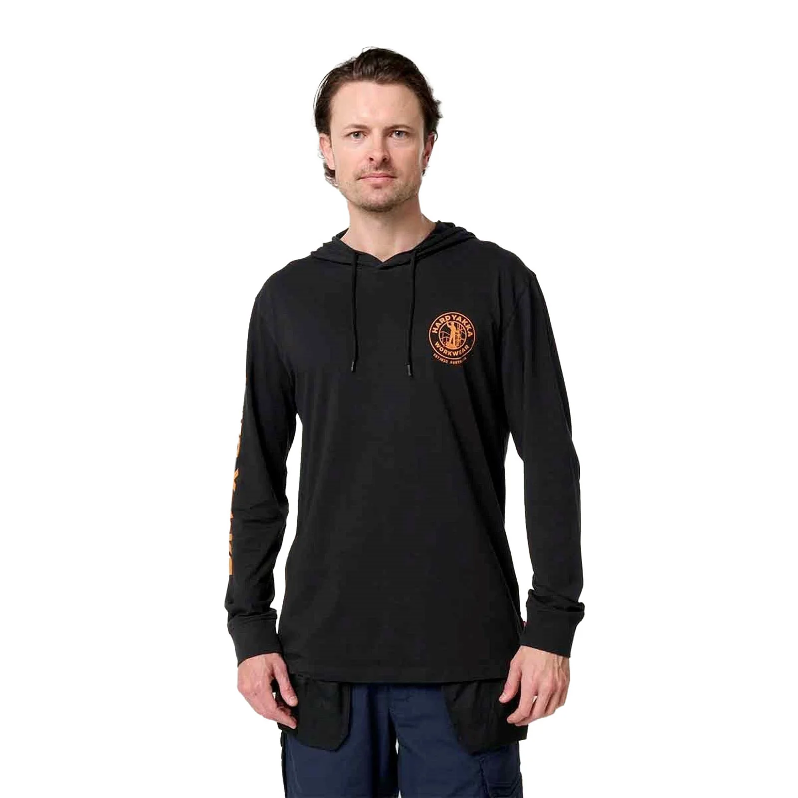 Hard Yakka Mens Hooded Long Sleeve Tee Black