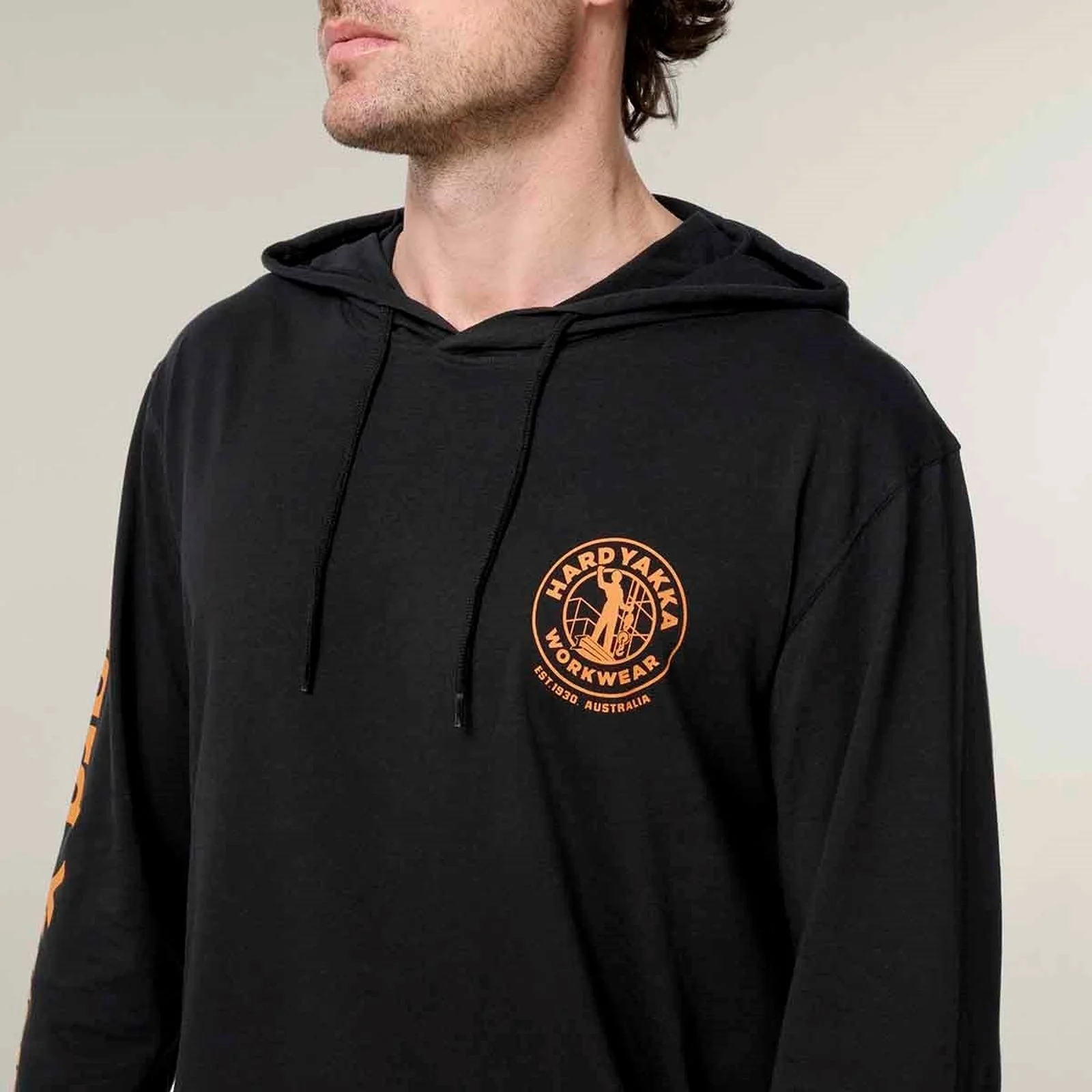 Hard Yakka Mens Hooded Long Sleeve Tee Black - Image 3
