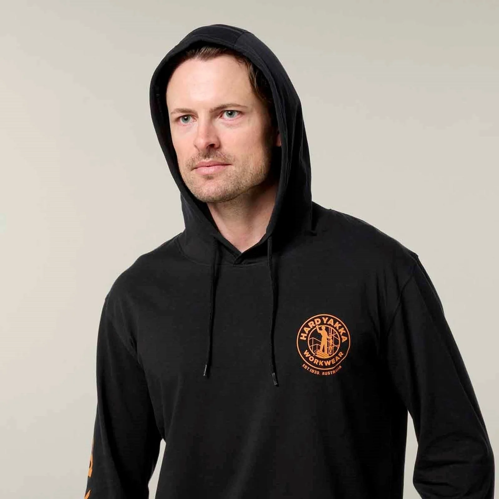 Hard Yakka Mens Hooded Long Sleeve Tee Black - Image 4