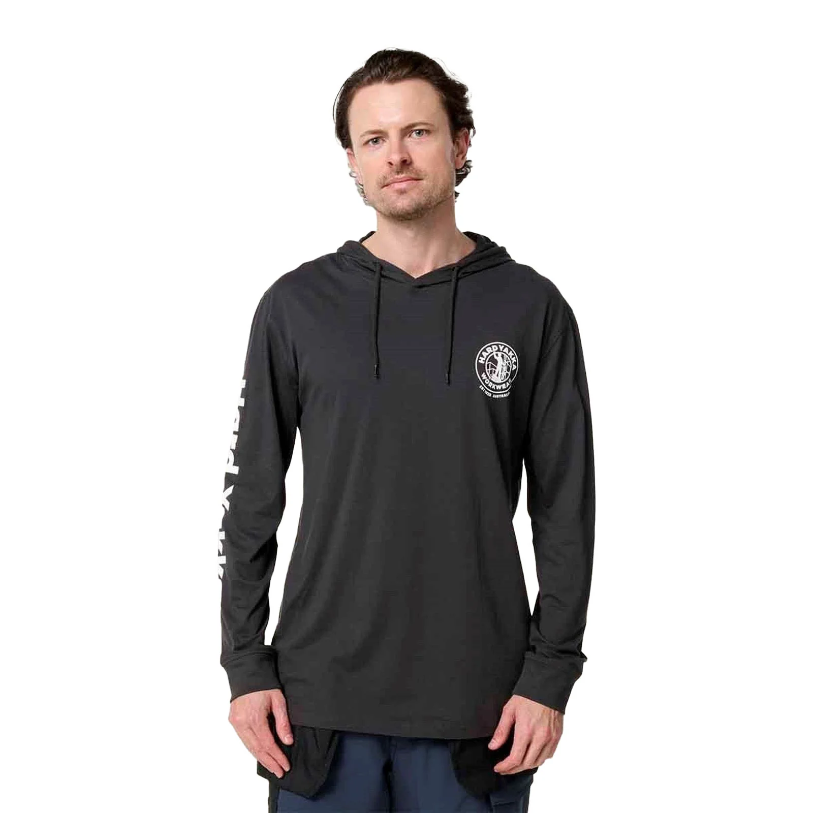 Hard Yakka Mens Hooded Long Sleeve Tee Charcoal