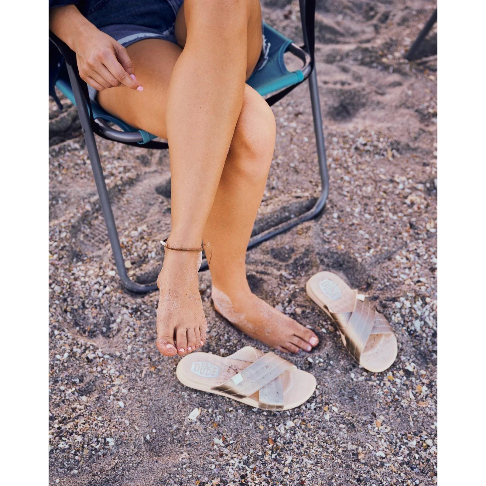 HEYDUDE Womens Christi Slide Distressed Sandal Metallic - Image 5
