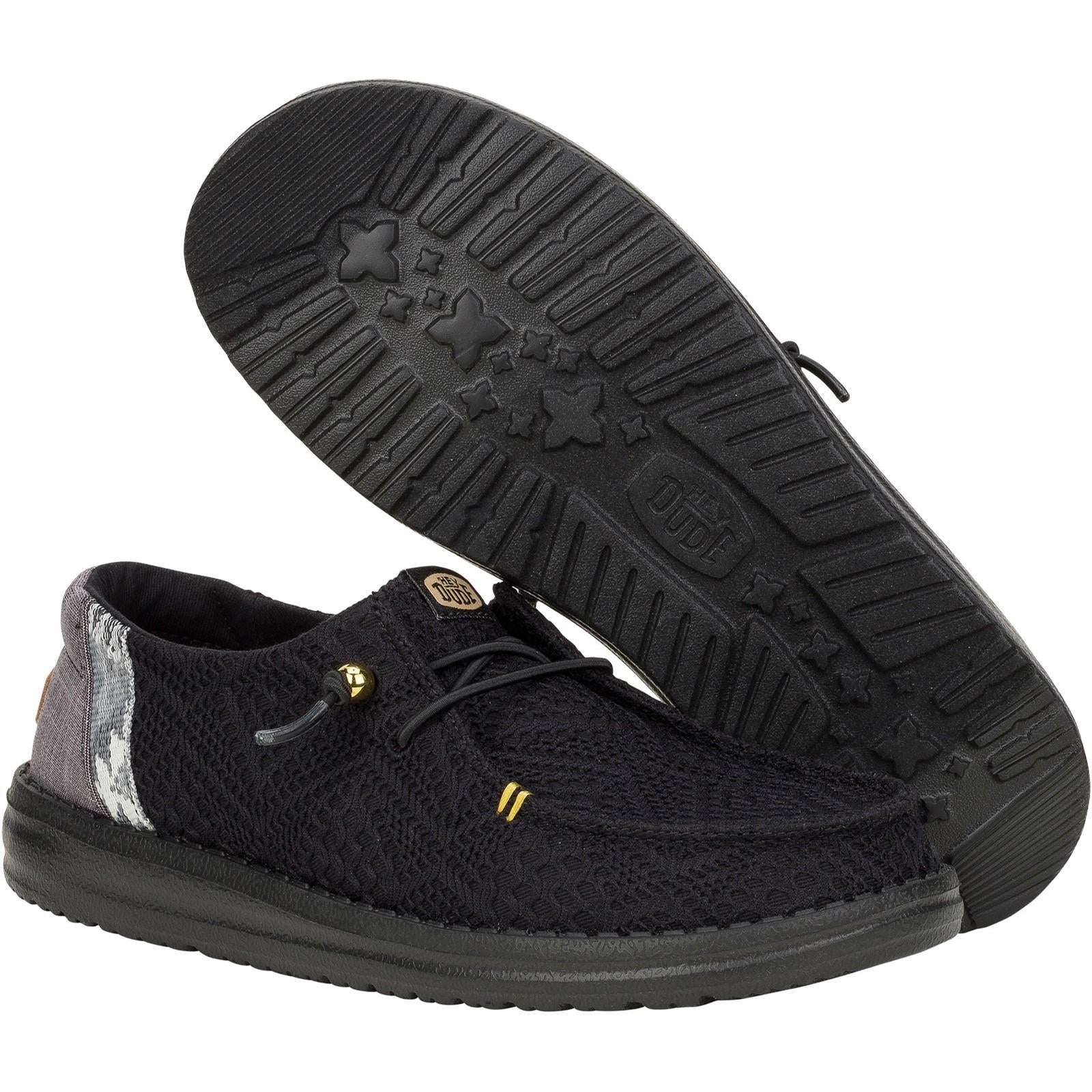 HEYDUDE Womens Wendy Boho Crochet Shoes Black - Image 3