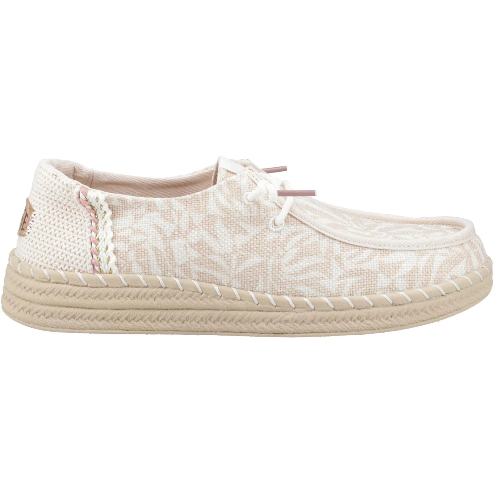 HEYDUDE Womens Wendy Espadrille Retro Palm Shoes Pale Pink/White