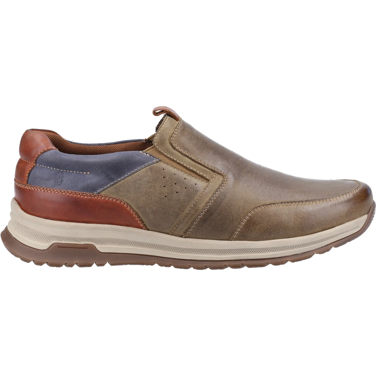Hush Puppies Mens Cole Shoe Khaki/Navy/Tan Leather Mix