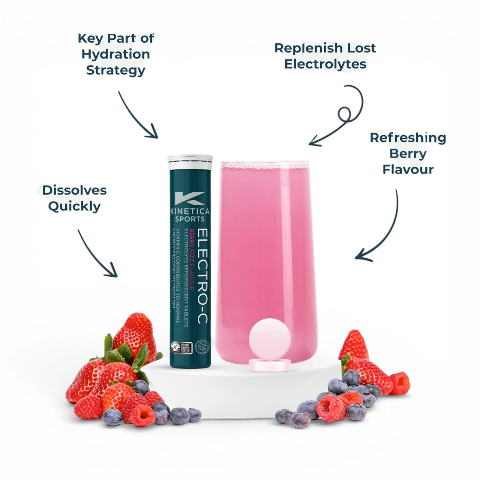 Kinetica Electro-C Berry Fizz Flavour Electrolyte Effervescent Tablets - Image 3