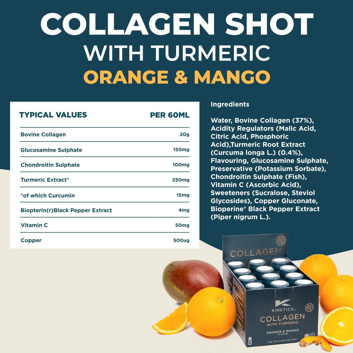 Kinetica Collagen Shot with Turmeric - 20g Orange Mango - Image 4