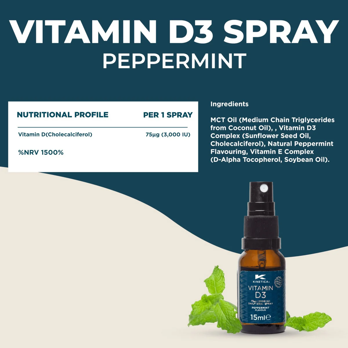 Kinetica Vitamin D Peppermint 3000 IU Oral Spray - 15ml - Image 5