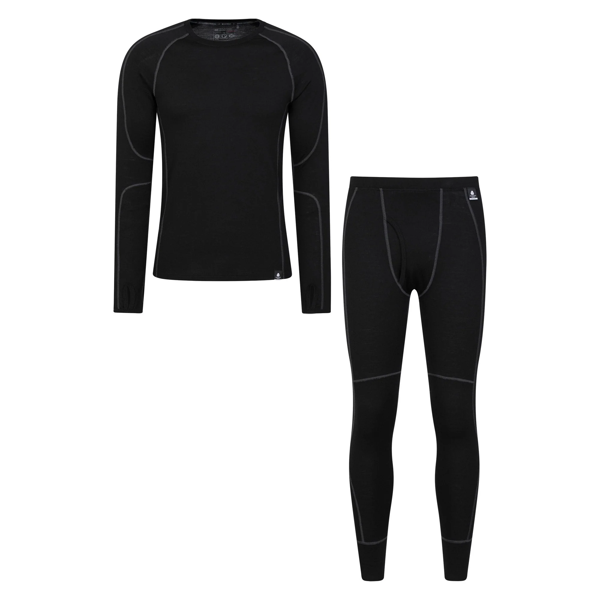 Mountain Warehouse Mens Asgard Merino Wool Base Layer Set Black