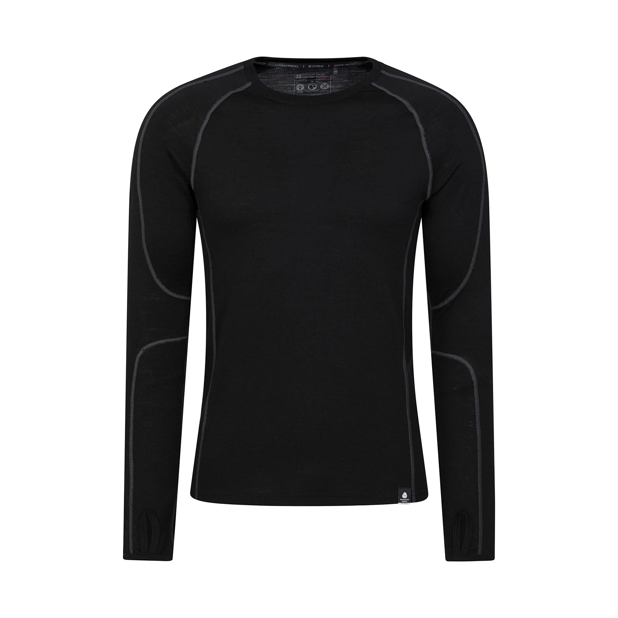 Mountain Warehouse Mens Asgard Merino Wool Base Layer Set Black - Image 2