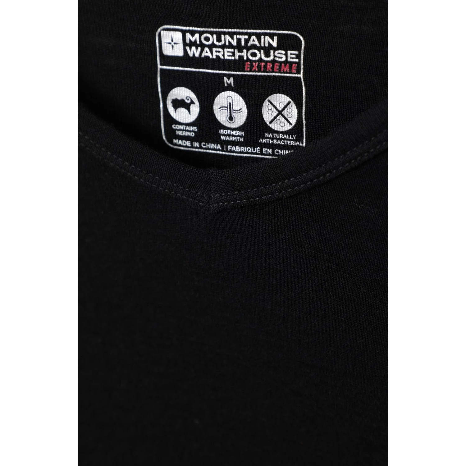 Mountain Warehouse Mens Merino Wool V Neck Base Layer Top Black - Image 2