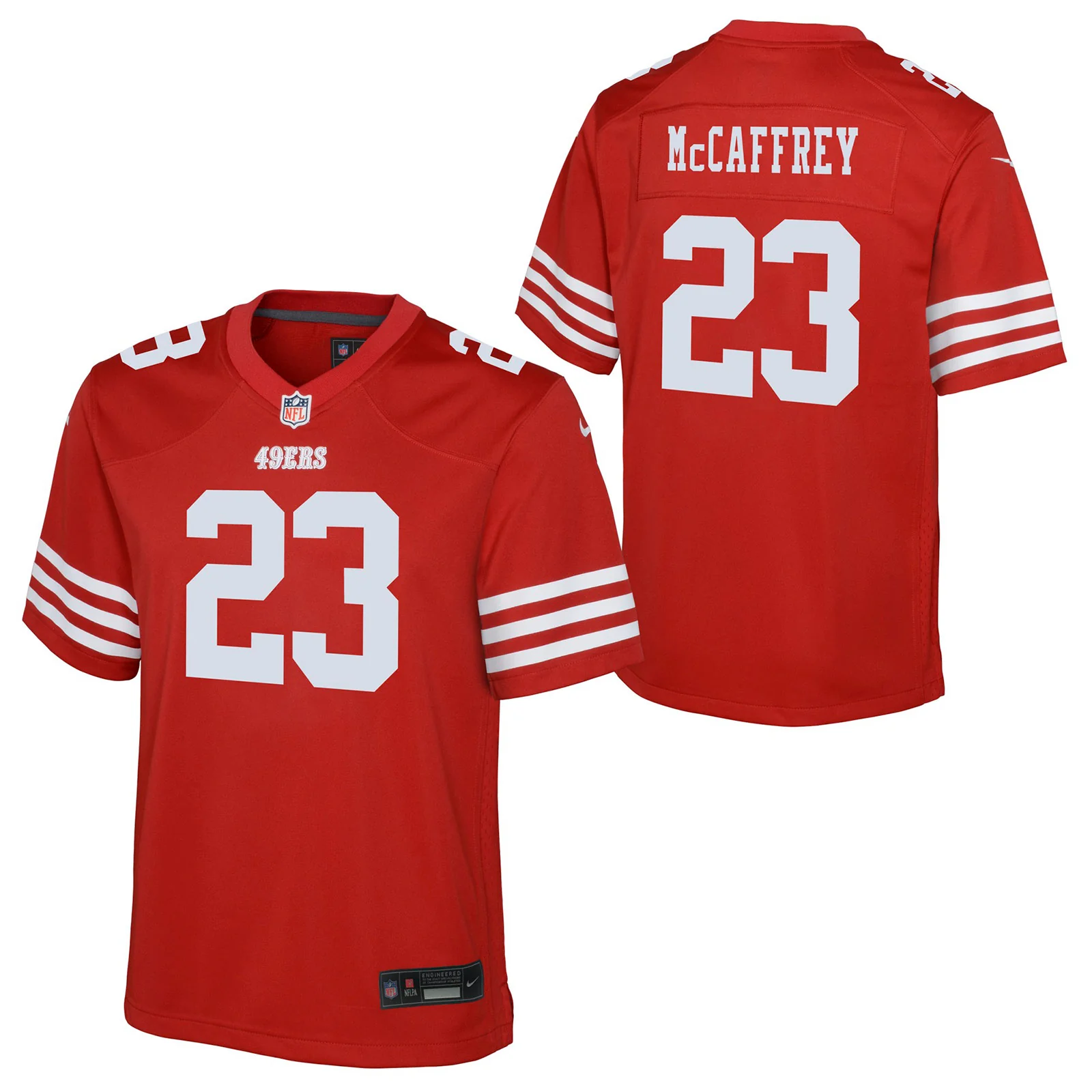 Nike 49ers McCaffrey 23 Kids Game Jersey - Image 3