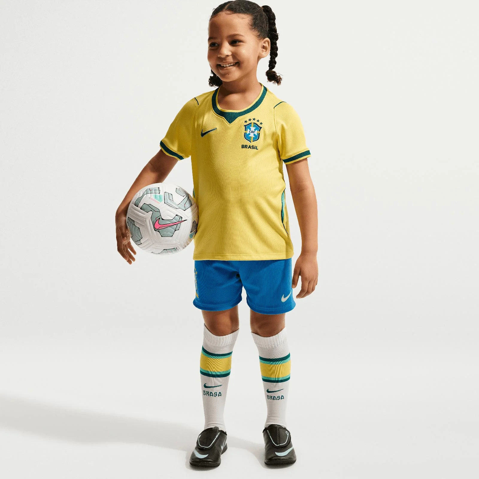 Nike Kids Brazil World Cup 2026 Stadium Home Soccer Replica 3-Piece Kit - Image 3