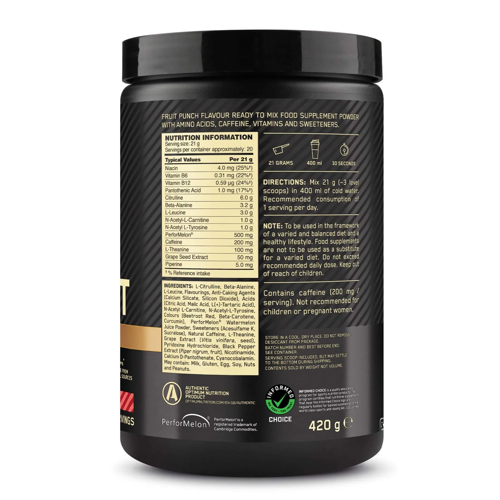 Optimum Nutrition Gold Stand Pre-Work Advanced 420g Tub - Image 4