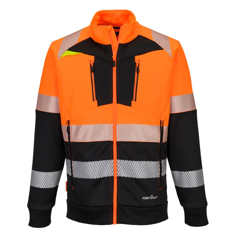 Portwest DX4 Hi-Vis Class 1 Funnel Neck Zipped Sweatshirt Orange/Black