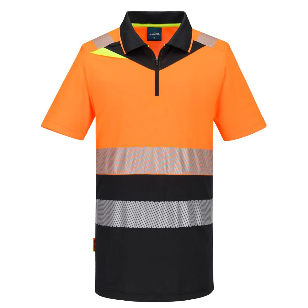 Portwest DX4 Hi-Vis Zip Class 1 Polo Shirt S/S Orange/Black