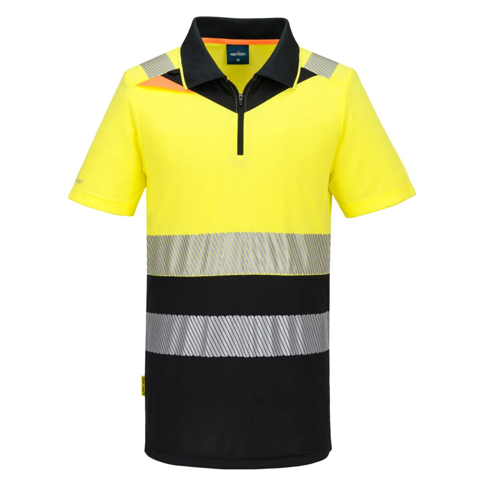 Portwest DX4 Hi-Vis Zip Class 1 Polo Shirt S/S Yellow/Black
