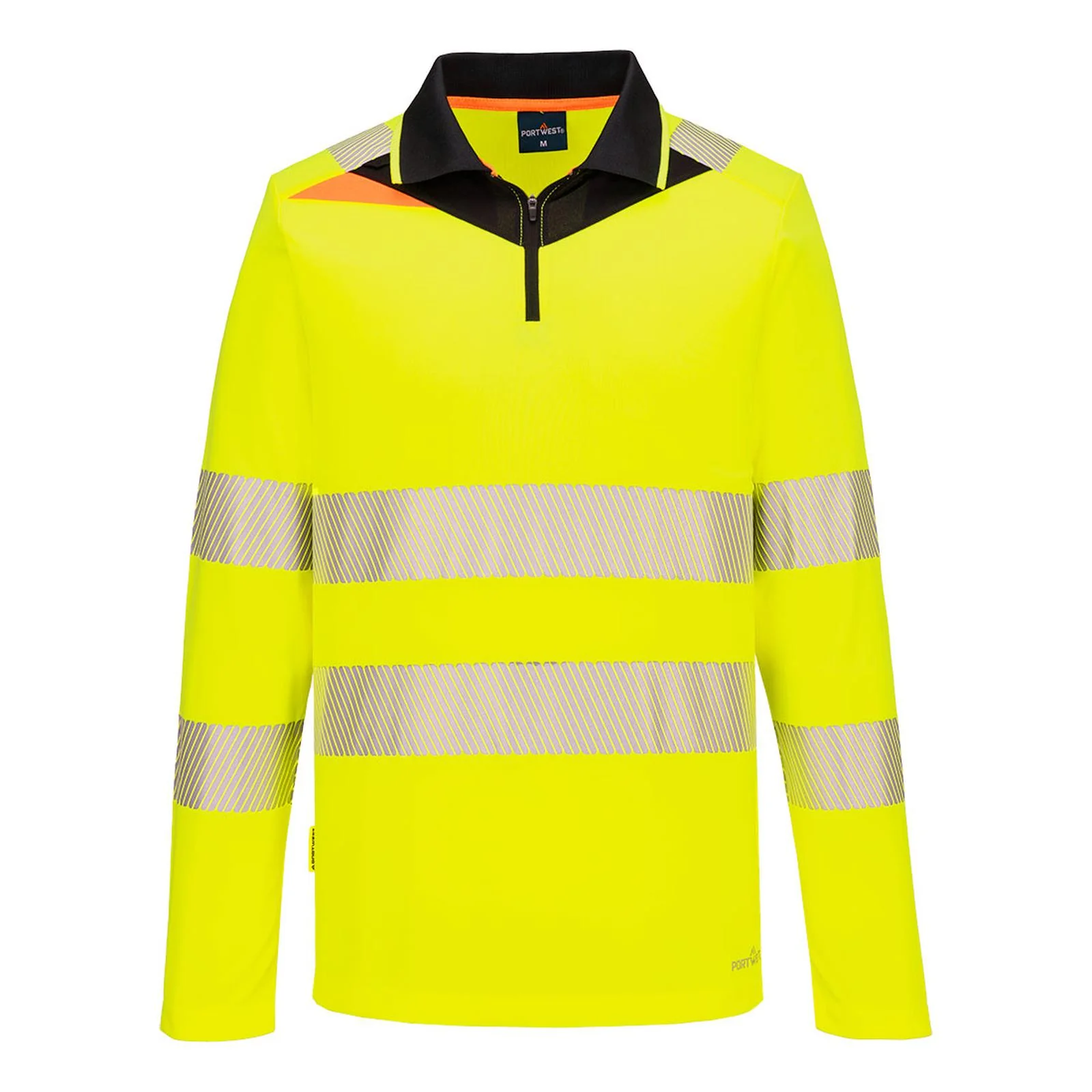 Portwest DX4 Hi-Vis Zip Polo Shirt L/S Yellow/Black