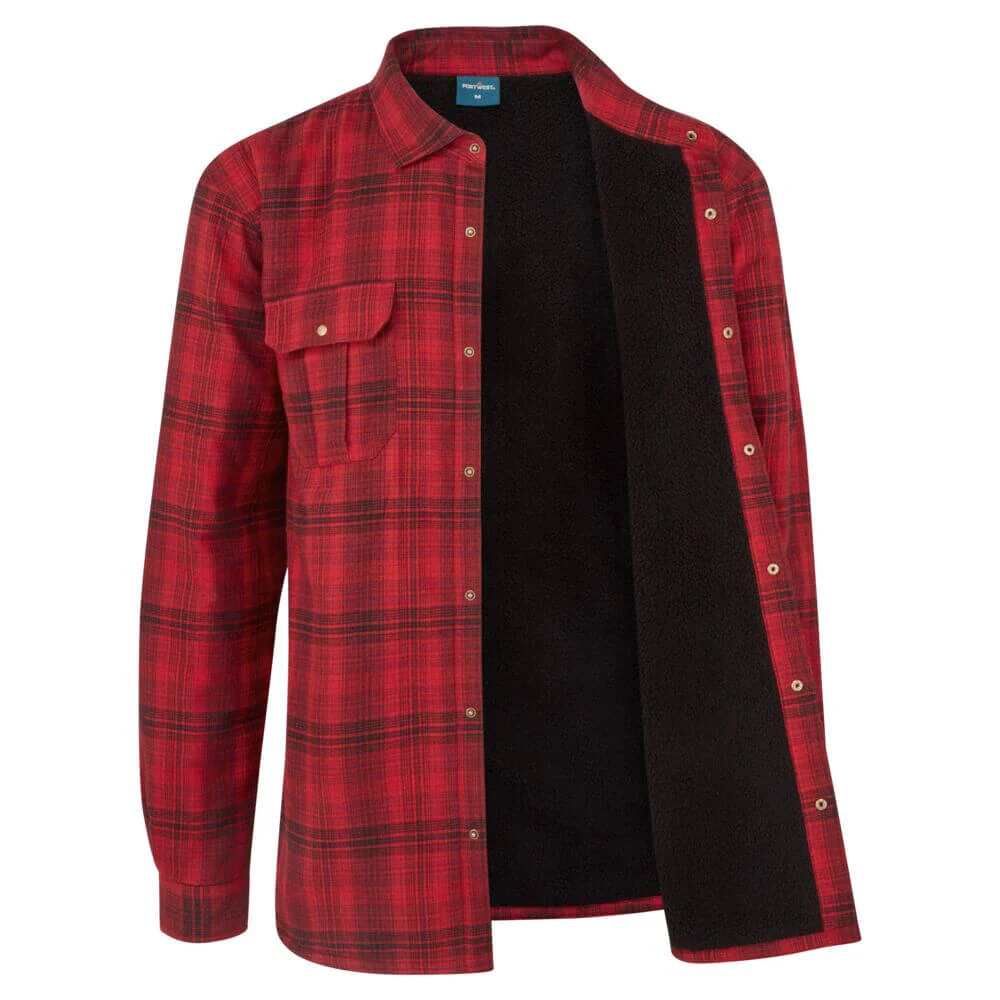 Portwest KA3 Sherpa Lined Check Shirt Red