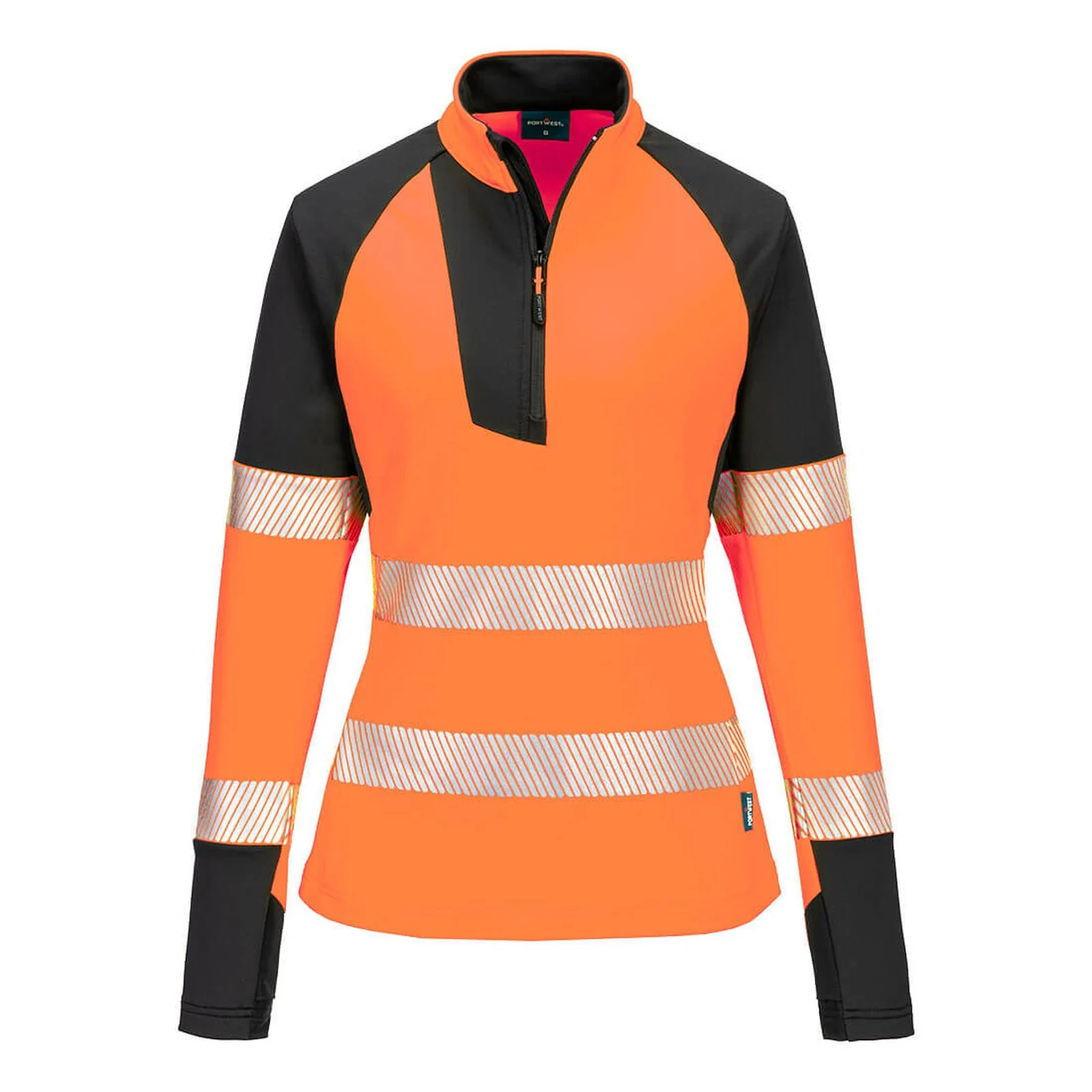 Portwest PW3 Hi-Vis Women's 1/4 Zip Sweatshirt Orange/Black - Image 2