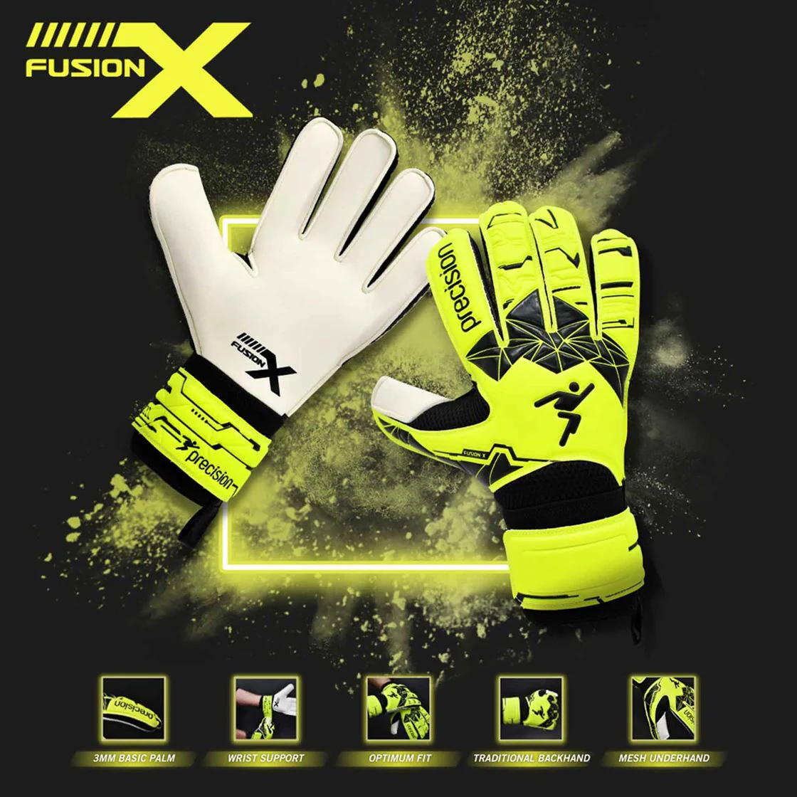Precision Junior Fusion X Flat Cut Essential Goalkeeper Gloves - Image 4